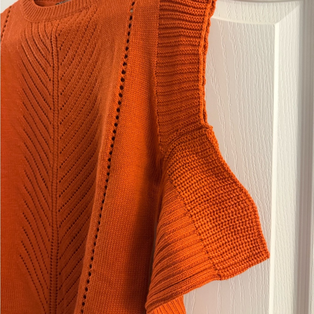 Red Shoulder-Cutout Ruffle-Accent Sweater - Picture 2 of 6